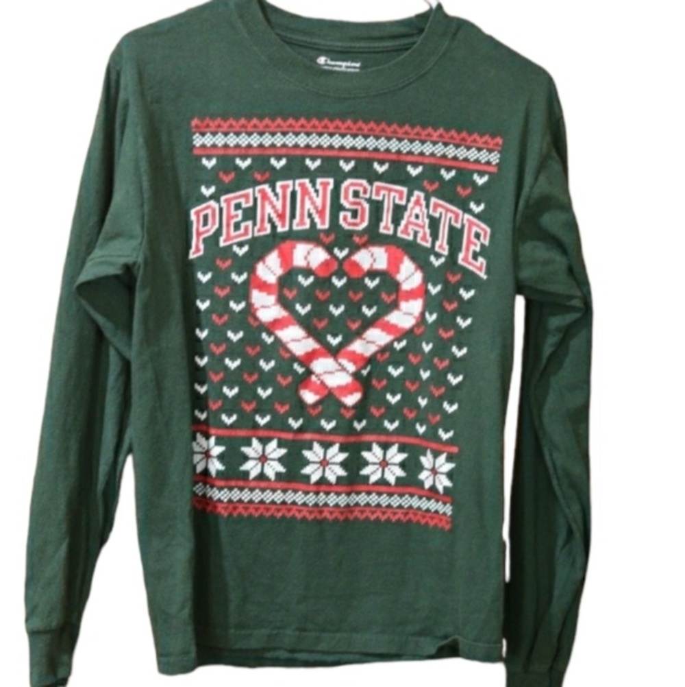 Champion Penn State Green Christmas Candy Cane  Long Sleeve Tshirt Small